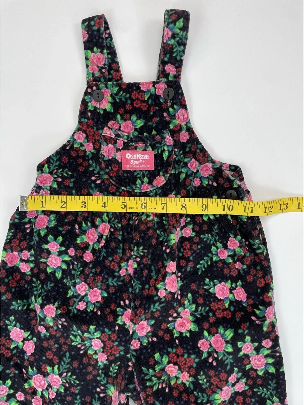VTG OshKosh Bgosh Black Floral Corduroy Overalls 3T Vestbak USA Made
